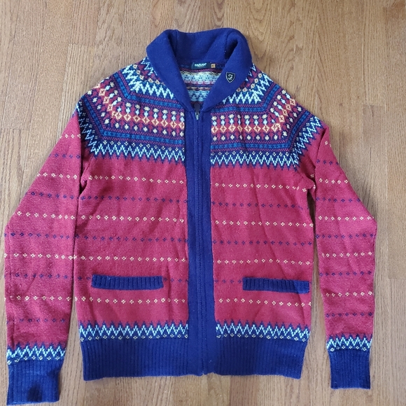 Farah Vintage  Fair Isle Nordic Wool Front Pocket Zip Cardigan Womens Size M - Picture 1 of 7